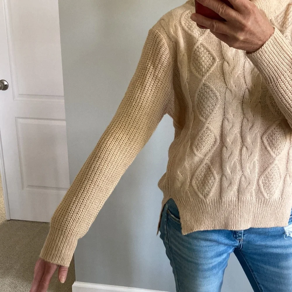 Tan Color Cable Knit Cowlneck Sweater - Picture 8 of 10